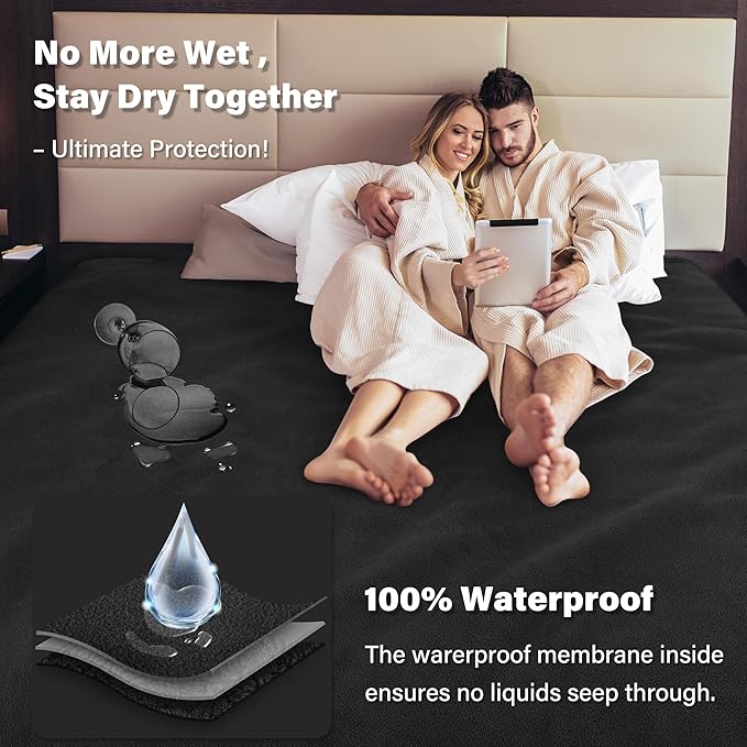 Catalonia Waterproof Blanket for Bed, Washable Leakproof Protector Cover, Reversible Throw Blanket for Couch Sofa, Stain Proof Blanket Pad, 50X60 inches, Black