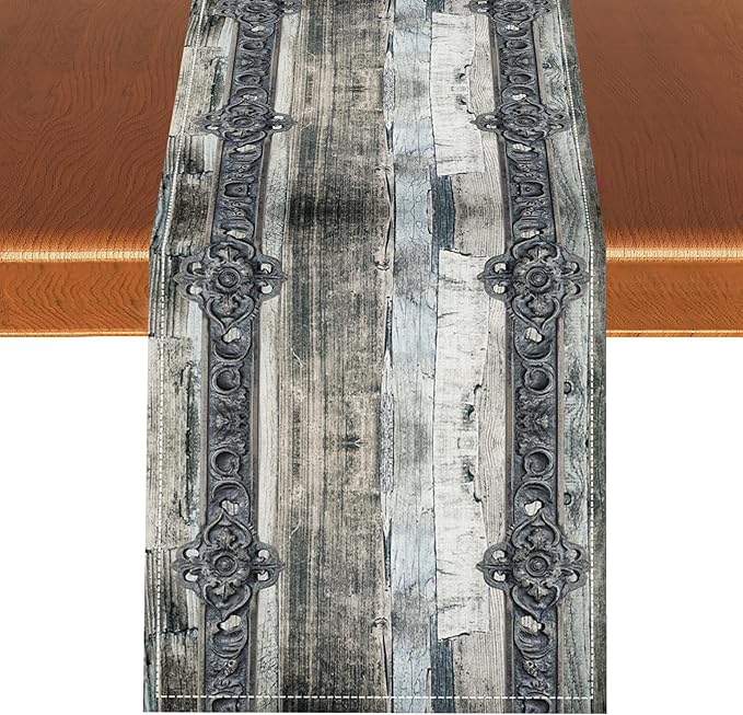 Farmhouse Wood Bar Table Runner, Rustic Country Retro Village Plank Western Table Setting Decor for Kitchen Dining Patio Holiday Party Indoor Outdoor 13x90