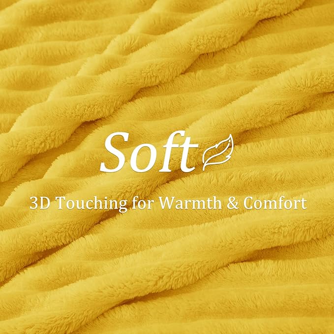 BEDELITE Twin Blanket for Couch & Bed, 300GSM Soft & Warm Fleece Blanket, Decorative and Giftable Striped Light Yellow Blankets for Women, Men, 60"x80"