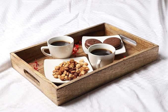 GoCraft Handmade Classic Wooden Tray – Medium 15" Serving Tray for Kitchen, Dining, and Home Use – Elegant Wood Serveware for Food, Drinks, Snacks, Coffee, Tea, Breakfast, Parties & Everyday Use