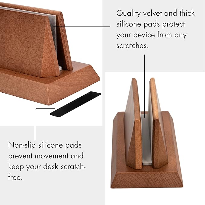 ZMARKRAFT® Adjustable Vertical Laptop Stand Holder Compatible with All Laptops, Solid Wood MacBook Stand, Wooden iPad Holder, Manually Adjustable Without Any Tool