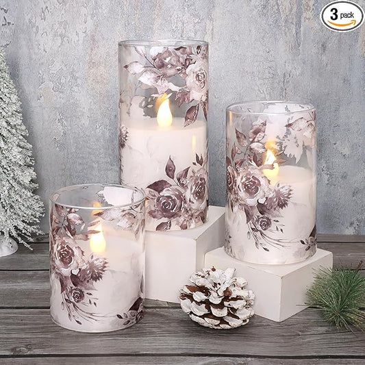 Black Rose Flameless Candles with Remote & Timer - Romantic Theme 2AA Battery Operated Candles - Home Christmas Farmhouse Summer Decorations - Set of 3 (D3 X H4 5" 6")