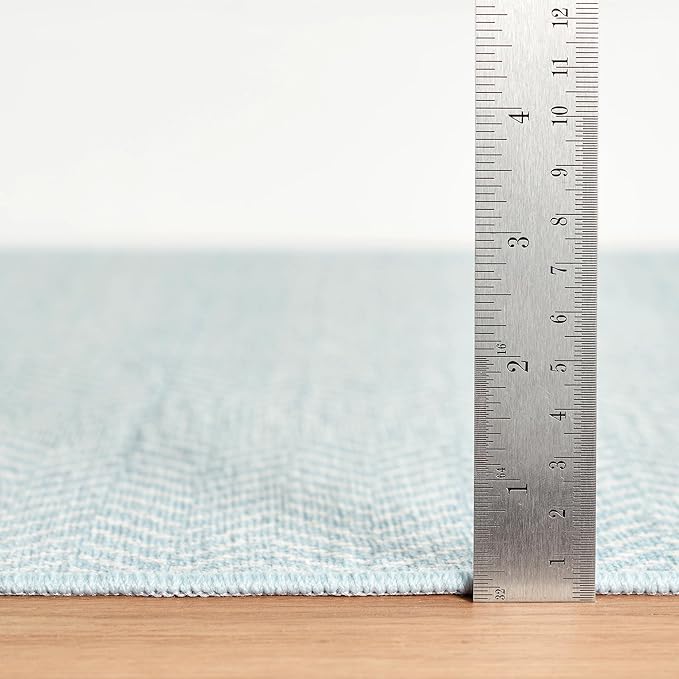 Dash & Albert Herringbone Navy Machine Washable Rug, 8.5 X 11.5 Feet, Blue Geometric Pattern