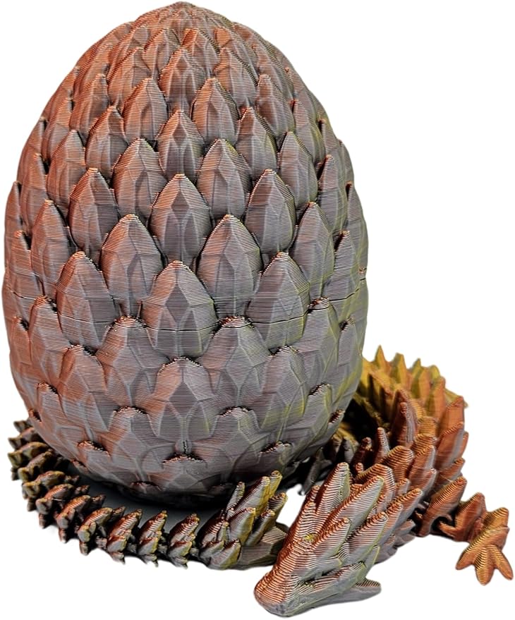 3D Printed Dragon Egg Articulating Gemstone Dragon Fidget Figurine - Vibrant Color Dragons Flexible ADHD, Autism and Anxiety Relief - Articulated Joints (Gold Copper Silver)
