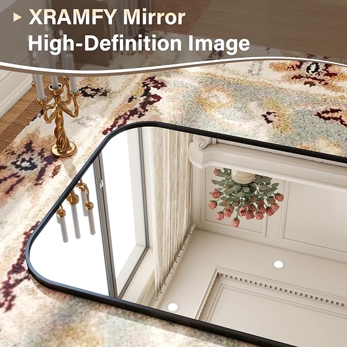 77''x 38'' Full Length Mirror, Rectangular Full Body Mirrors with Stand, Wall Mounted Mirror for Home Decor, Floor Mirror with Aluminum Alloy Thin Frame, Black