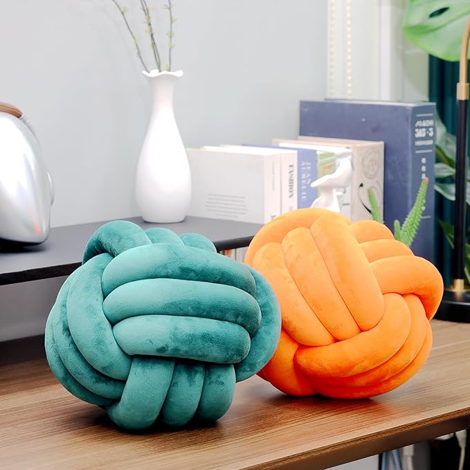 Petrella Knot Pillows Ball Round Throw Pillows Home Decor Cushion Decorative Aesthetic Throw Pillows，Orange 8inch