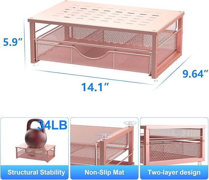 gianotter Computer Monitor Stand Riser, office organizer with Drawer, Office Organizers Storage for Classroom Office Supplies (Rose)