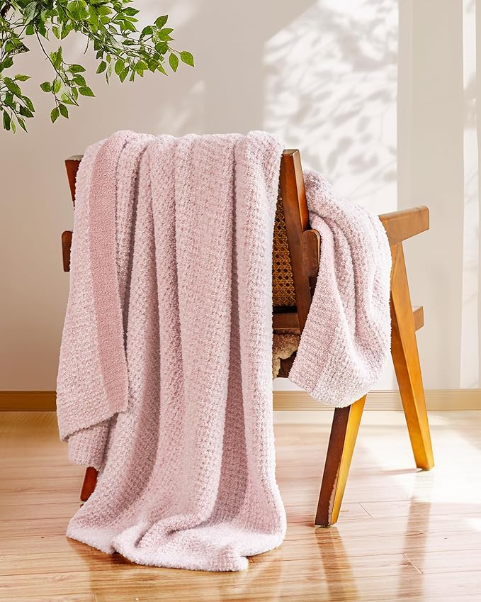 Super Soft Throw Blanket 60 x 80 Inches, Half-Side Plush Fuzzy Blanket for Couch, Sofa, Bed & Chair, Warm Cozy Lightweight Knit Blanket for Fall & Winter, Pink