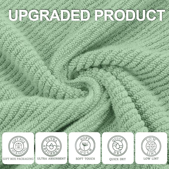 VOOVA & MOVAS Hand Towels for Bathroom Set of 4, Large 18" x 28", 100% Cotton | Lightweight | Thick | Quick Dry | Soft | Absorbent, Sage Green Hand Towels, Bathroom Essentials