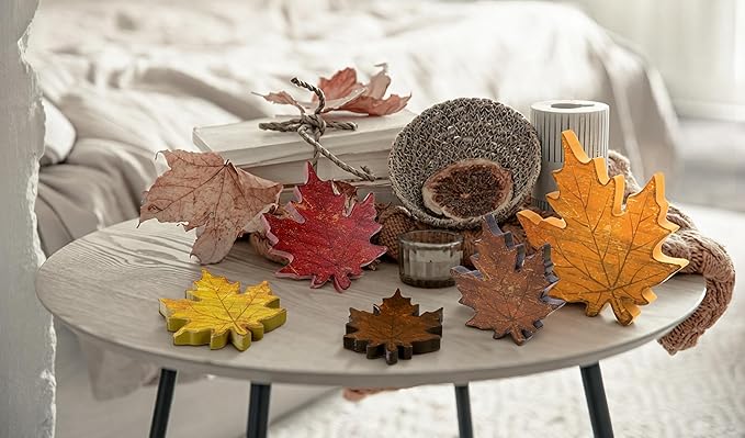 5pcs Fall Decorations for Home – Wooden Maple Leaves Set for Thanksgiving Table Centerpieces, Autumn Tabletop, Office Desk Decor