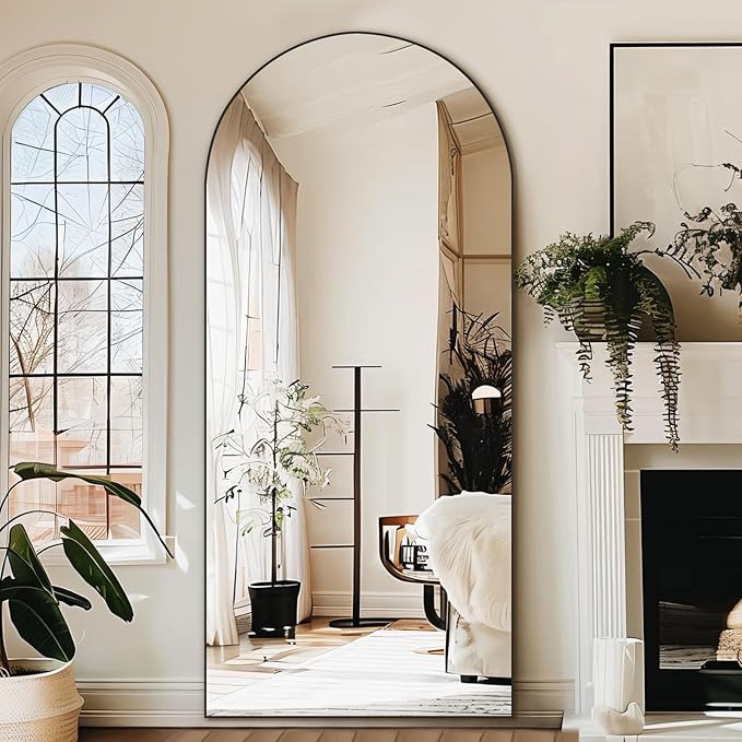 Arched Mirror Full Length, 71"x32" Large Floor Mirror Free Standing, Black Full Body Mirror for Bedroom Living Room Gym, Shatterproof Tempered Glass