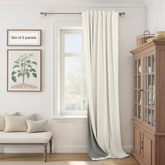 60 Inch Extra Wide Blackout Curtains 108 Inches Long for Living Room Darkening Cream Linen Textured Boho Curtains Thermal Privacy Sliding Door Drapes Ivory Large Window Burg 60x108 Length 9ft 2Panels