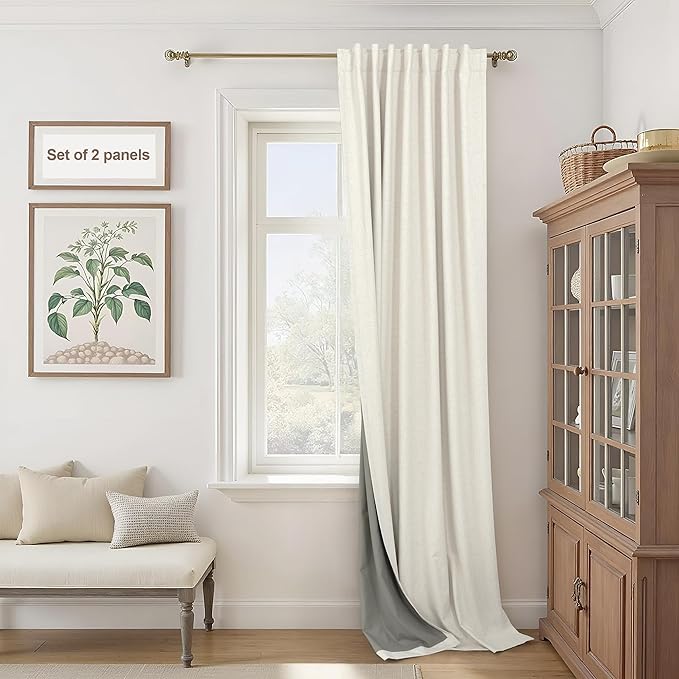 70 Inch Extra Wide Blackout Curtains 102 Inches Long for Living Room 2 Panels Set Back Tab Natural Linen Textured Boho Curtains Thermal Privacy Sliding Door Drapes Large Window Burg 70x102 Ivory Cream