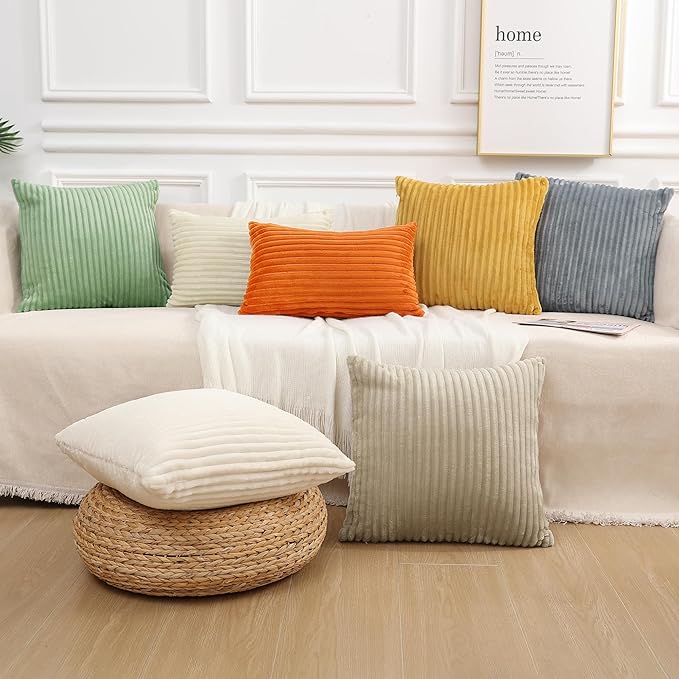 Simmore Decorative Fall Throw Pillow Covers 12x20 Set of 2, Soft Natural Plush Flannel Double-Sided Fluffy Lumbar Pillow Covers for Couch Sofa Living Room, Orange
