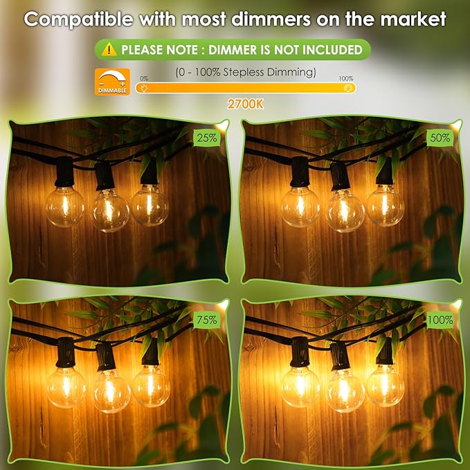 Mlambert 300Ft(3x100Ft) LED Outdoor String Lights Dimmable Waterproof G40 Globe Patio Lights with 150+7 Warm White Bulbs for Backyard Cafe-Black Cord