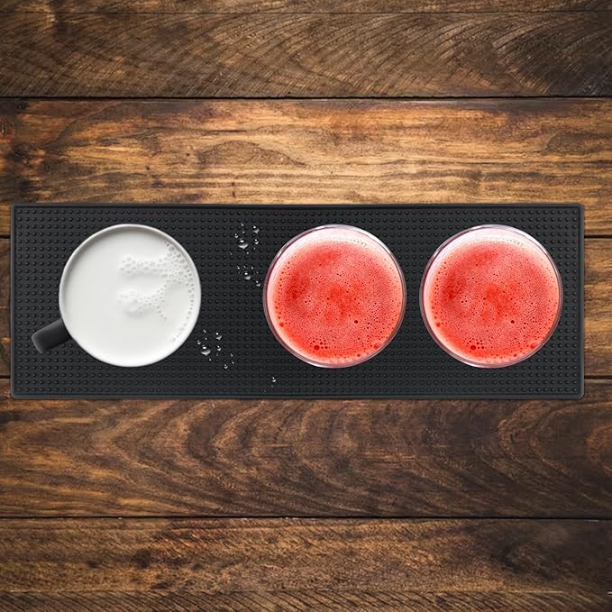 FUNSUEI 3 PCS 8 x 24 Inch Rubber Bar Mats, Non-Slip Rubber Bar Service Top Spill Mats, PVC Bar Spill Mat Drinks Mixing Pad for Bars, Home Kitchen, Pubs, Restaurants