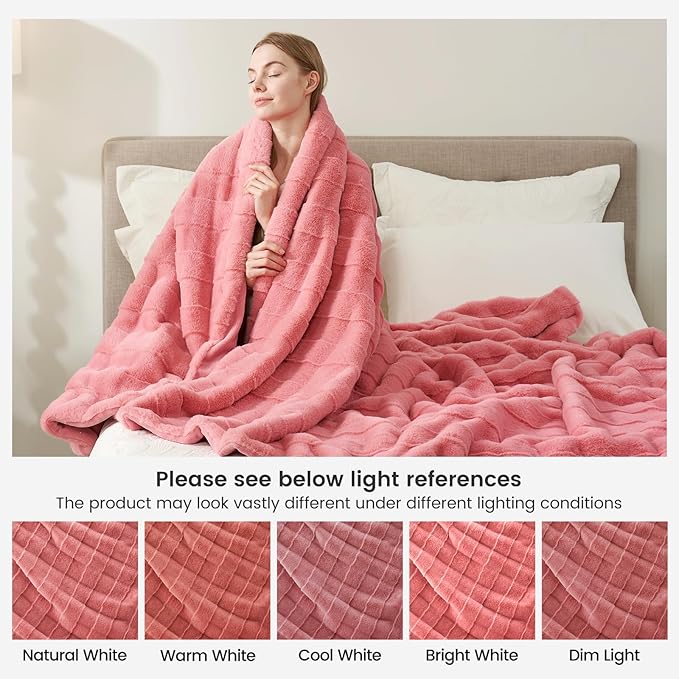 Cozy Bliss Fluffy Pink Faux Fur Throw Blanket for Couch,Warm Cozy Soft Throw Blankets for Sofa Bed Living Room,50x60 Inches