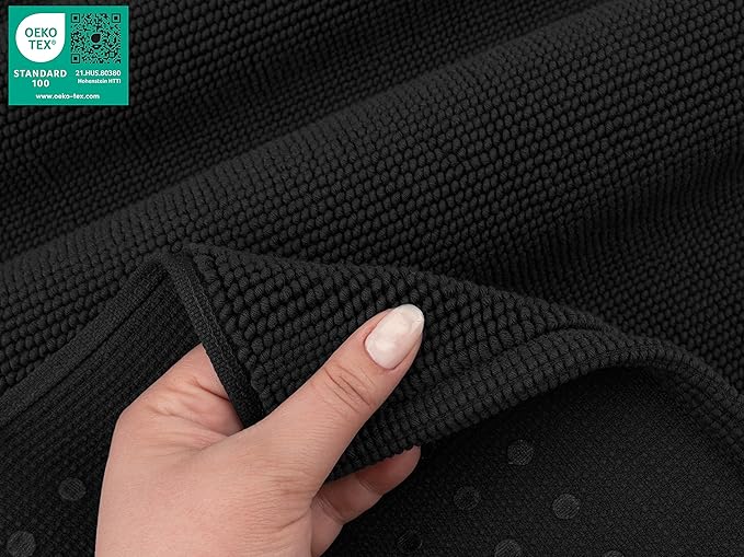 American Soft Linen Bath Rug, 17 in 24 in 100% Cotton Bath Mats Rugs for Bathroom, Slip Reducer Washable Shaggy Form Area Rugs, Black Bath Rug