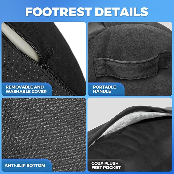 Adjustable Foot Rest for Under Desk at Work,Comfortable Foam Under Desk 3 Height Footrest with Washable Cover, Foot Stools for Office Home Car,Black