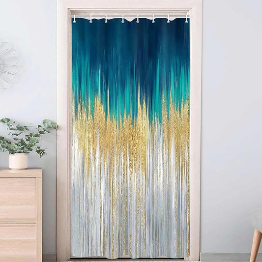 JAWO Abstract Teal Blue Shower Curtain, Lake Blue Boho Ombre Minimalist Chic Art Shower Curtains, Modern Neutral Contemporary Striped Brush Strokes Tan Art Waterproof Bathroom Curtain with 12 Hooks