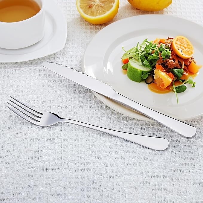 24 Piece Forks And Knives Set, Premium Stainless Steel Silverware Set - 12 Knives & 12 Forks for Home & Hotels, Mirror Polished & Dishwasher Safe(24 Pieces Cutlery Set for 12)