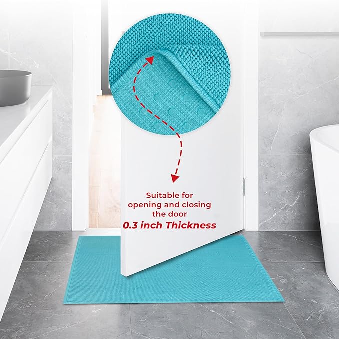 American Soft Linen Bath Rug, 20 in 34 in 100% Cotton Bath Mats Rugs for Bathroom, Slip Reducer Washable Shaggy Form Area Rugs, Turquoise Blue Bath Rug