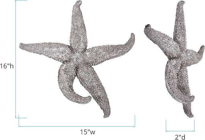 Howard Elliott Decorative Deep Starfish Figurine Hanging Wall Art for Home & Garden Decor, Silver Leaf Finish Abstract Decorative Sea Animal Figure for Tabletop & Wall Decoration 16 x 15 Inch, Medium