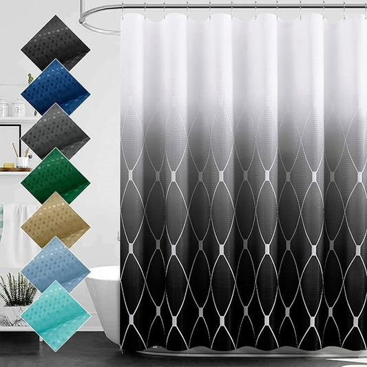 Long Black Ombre Shower Curtain 72x78 Inch, Design and Polyester, Quick-Drying, Weighted Hem, Long Shower Curtain Sets for Bathroom, Waffle Textured Heavy Duty Cloth Bath Curtains