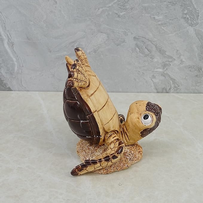 Decorative Resin Baby Sea Turtle Statue. Lovely Blue Sea Turtle Table Decor. Lucky Wealth Feng Shui Seaturtle Figurine (Brown)
