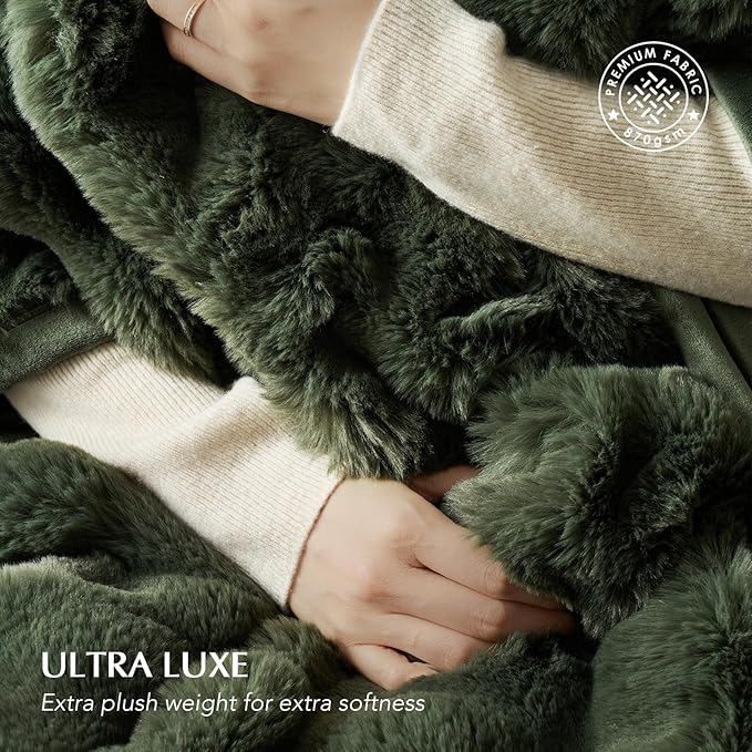 EverGrace Ultra Soft Luxury Fluffy Faux Rabbit Fur Throw Blanket, Thick Warm Bubble Throw for Bed, Cozy Plush Reversible Blankets for Couch, Chair, Sofa, Green, 60x80 Inches