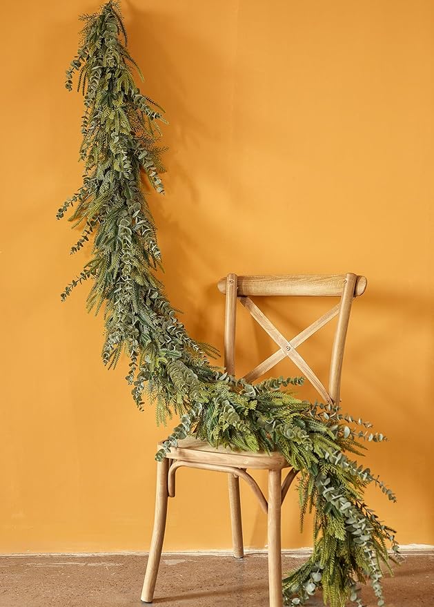 9ft Handmade Christmas Garland,Artificial Eucalyptus Cedar Pine Needles Greenery Seasonal Garland for Christmas Fireplace Winter Holiday Indoor Outdoor Decoration