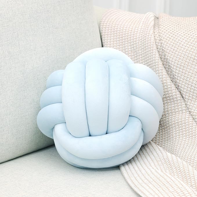 Petrella Knot Pillows Ball Round Throw Pillows Home Decor Cushion Decorative Aesthetic Throw Pillows，ice Blue 11inch