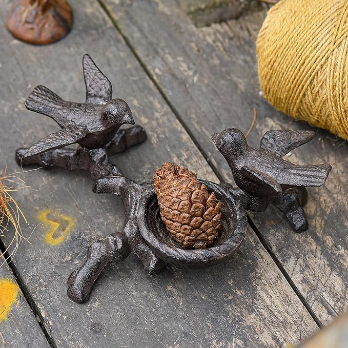 Sungmor Vintage Cast Iron Tealight Candle Holder, Lovely & Beautiful Birds Nest Design, Unique Tabletop Shelf Home Decor Pieces, Small Birds Statue Candle Holders Coffee Table Centerpieces Decor