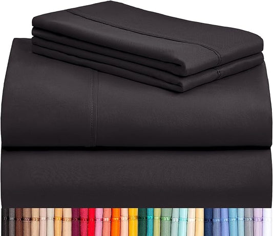 LuxClub 6 PC Queen Sheet Set, Breathable Luxury Bed Sheets, Deep Pockets 18" Wrinkle Free Cooling Sheets Machine Washable Hotel Bedding Silky Soft - Black Queen