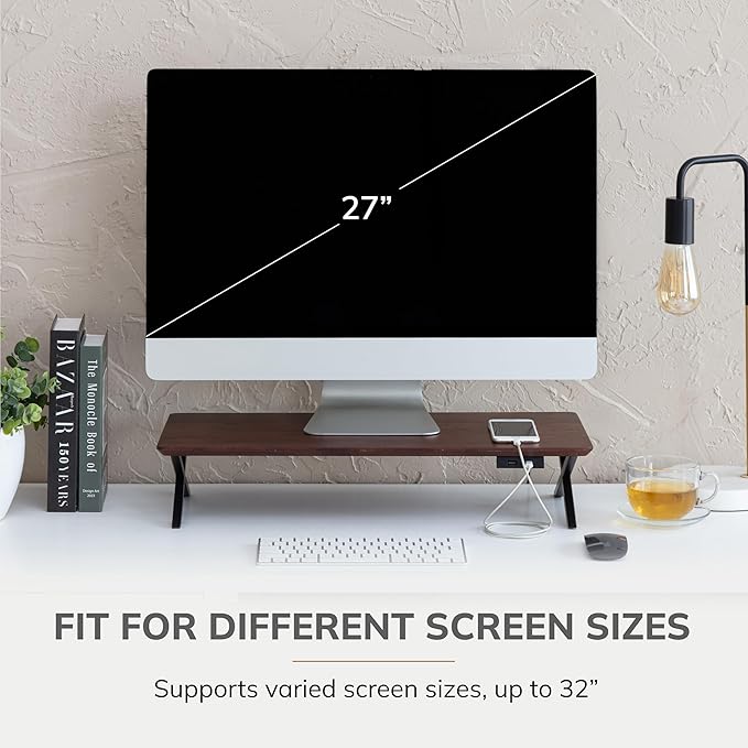 Anji Mountain Monitor Stand - Desktop Organizer & Laptop Riser, Ergonomic Monitor Riser, Space-Saving Monitor Stand for Desk, Durable Construction, Easy Assembly, Ideal for Home & Office,Walnut