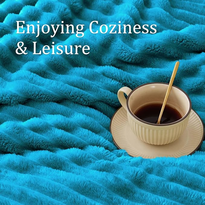 BEDELITE Twin Blanket for Couch & Bed, 300GSM Soft & Warm Fleece Blanket, Decorative and Giftable Striped Teal Blankets for Women, Men, 60"x80"