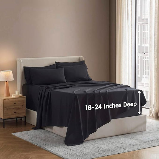 Nestl Extra Deep Twin Sheet Set - 4 Piece Breathable & Cooling Sheets - Hotel Luxury Bedding Set w/18-24 Inch Deep Pockets - Easy & Secure Fit - Super Soft, Wrinkle Free & Comfy - Black