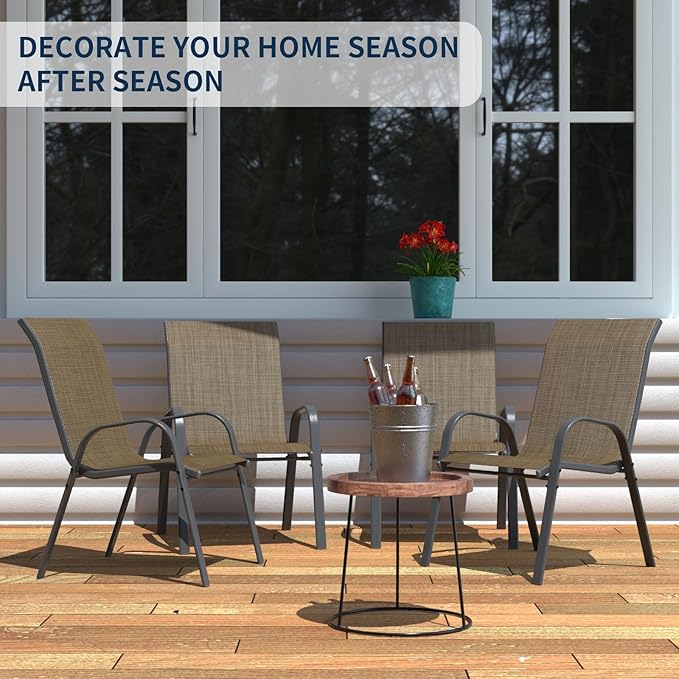 Amopatio Patio Chairs Set of 4, Outdoor Stackable Dining Chairs for All Weather, Dark Brown, Breathable Garden Outdoor Furniture for Backyard Deck