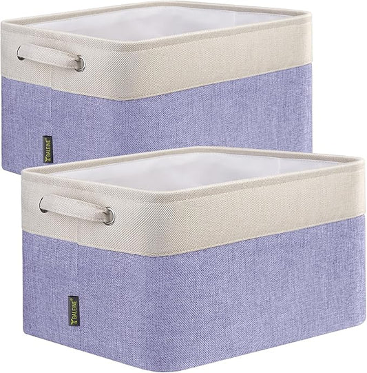 BALEINE 2 Pack Fabric Storage Bins for Shelves, Linen Storage Baskets for Organizing, Decorative Closet Bins for Clothes, Home (Lavender, 12"x8"x8")