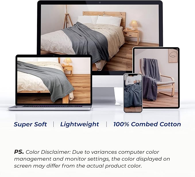 THREAD SPREAD Organic GOTS Cotton Blanket, Full/Queen - 350 GSM, Antistatic, Fuzzy Soft, Lightweight, Sofa, Camping & Travel, Perfect Herringbone All Seasons Throw, Ivory/Cream + Free Tote Bag