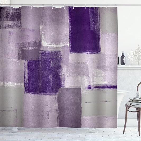 Purple Abstract Shower Curtain Purple and Grey Modern Ombre Art Painting Shower Curtains for Bathroom Waterproof Polyester Fabric Bathroom Curtain 72 x 72 Inch with 12 Hooks