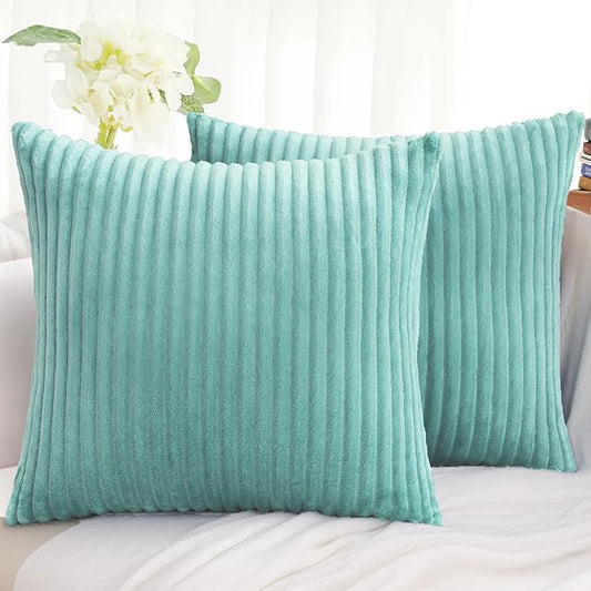 Simmore Decorative Fall Throw Pillow Covers 20x20 Set of 2, Soft Plush Flannel Double-Sided Fluffy Couch Pillow Covers for Sofa Living Room, Aqua Haze