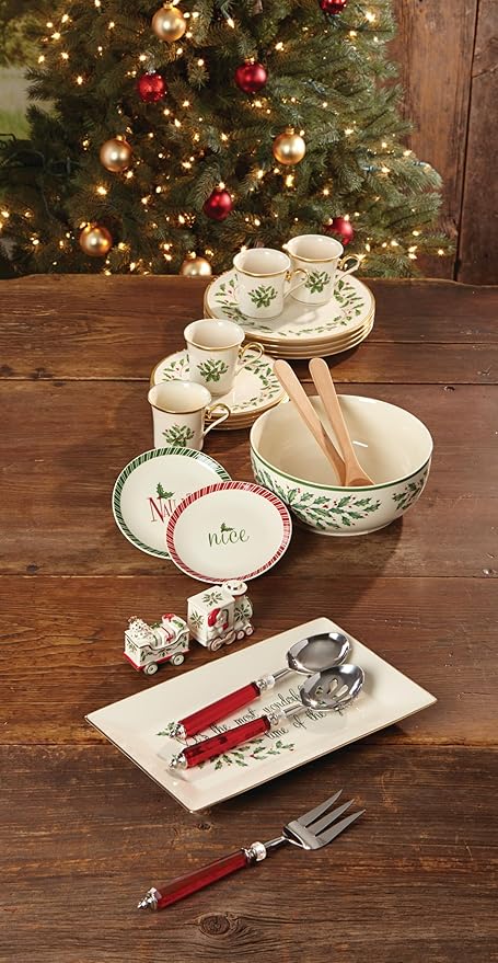 Lenox Holiday 6-Piece Salad Plates Dinnerware Set, Service For 6, Porcelain, Dishwasher Safe, Round Plates Set, Ivory Red & Green, Perfect for Gatherings, Hosting, Christmas Dinnerware (Ivory 6 Piece)