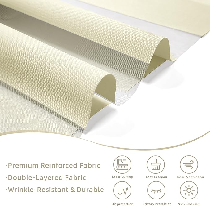 ChrisDowa Cordless Zebra Blinds for Windows, Dual Layer Free-Stop Light Filtering Window Roller Shades, Pull Down Privacy Zebra Shades for Home, Office, Bedroom, Door (28" W x 72" H, Beige)