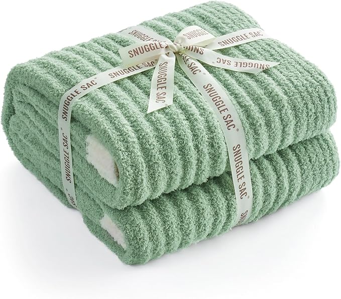 Snuggle Sac Queen Size Blanket for Bed, Soft Luxurious Bedding Blankets, Large Fuzzy Plush Microfiber Blankets, Sage Green, 90x90 inches