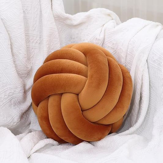 Petrella Knot Pillows Ball Round Throw Pillows Home Decor Cushion Decorative Aesthetic Throw Pillows，Caramel 11inch