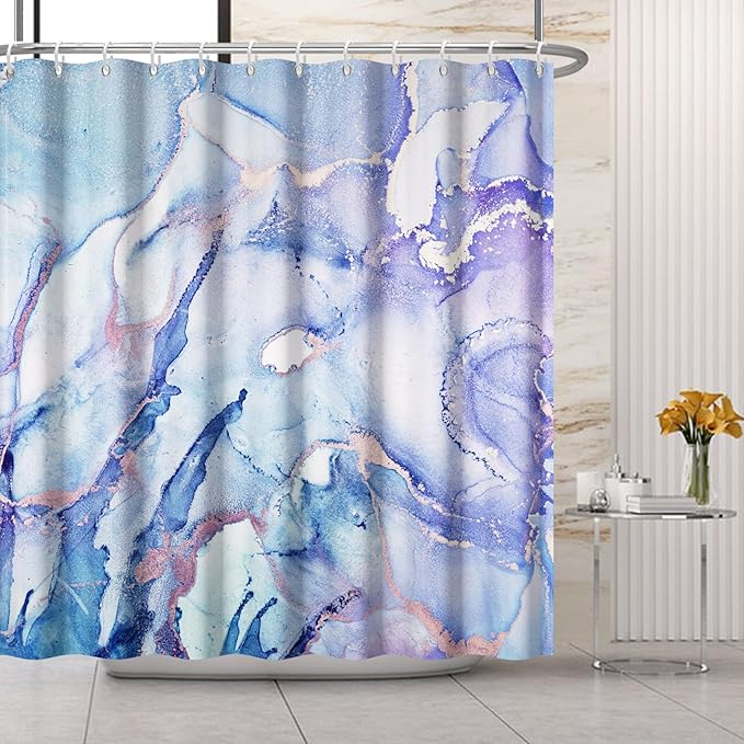 Renaiss Blue Purples Marble Shower Curtain Colorful Abstract Ombre Textured Fabric Shower Curtain for Bathroom Modern Luxury Pretty Home Decor Ink Art Bath Curtain Set Hooks Waterproof 60" W x 72" L