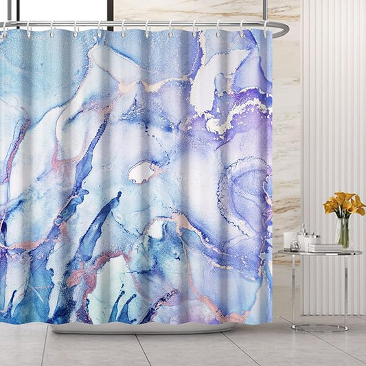 Renaiss Blue Purples Marble Shower Curtain Colorful Abstract Ombre Textured Fabric Shower Curtain for Bathroom Modern Luxury Pretty Home Decor Ink Art Bath Curtain Set Hooks Waterproof 60" W x 72" L