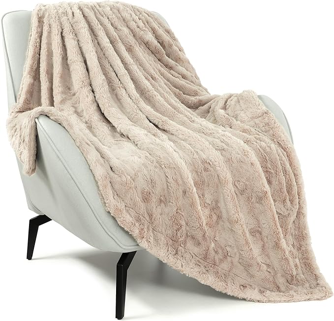 TOONOW Faux Fur Luxury Throw Blanket,Double Side Soft Fluffy Shaggy Fuzzy Blanket for Couch Sofa Bed (Mauve Morn, Throw)