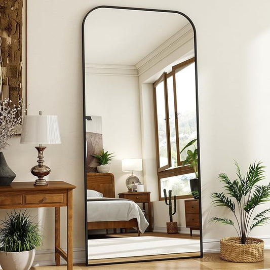 77''x 38'' Full Length Mirror, Rectangular Full Body Mirrors with Stand, Wall Mounted Mirror for Home Decor, Floor Mirror with Aluminum Alloy Thin Frame, Black